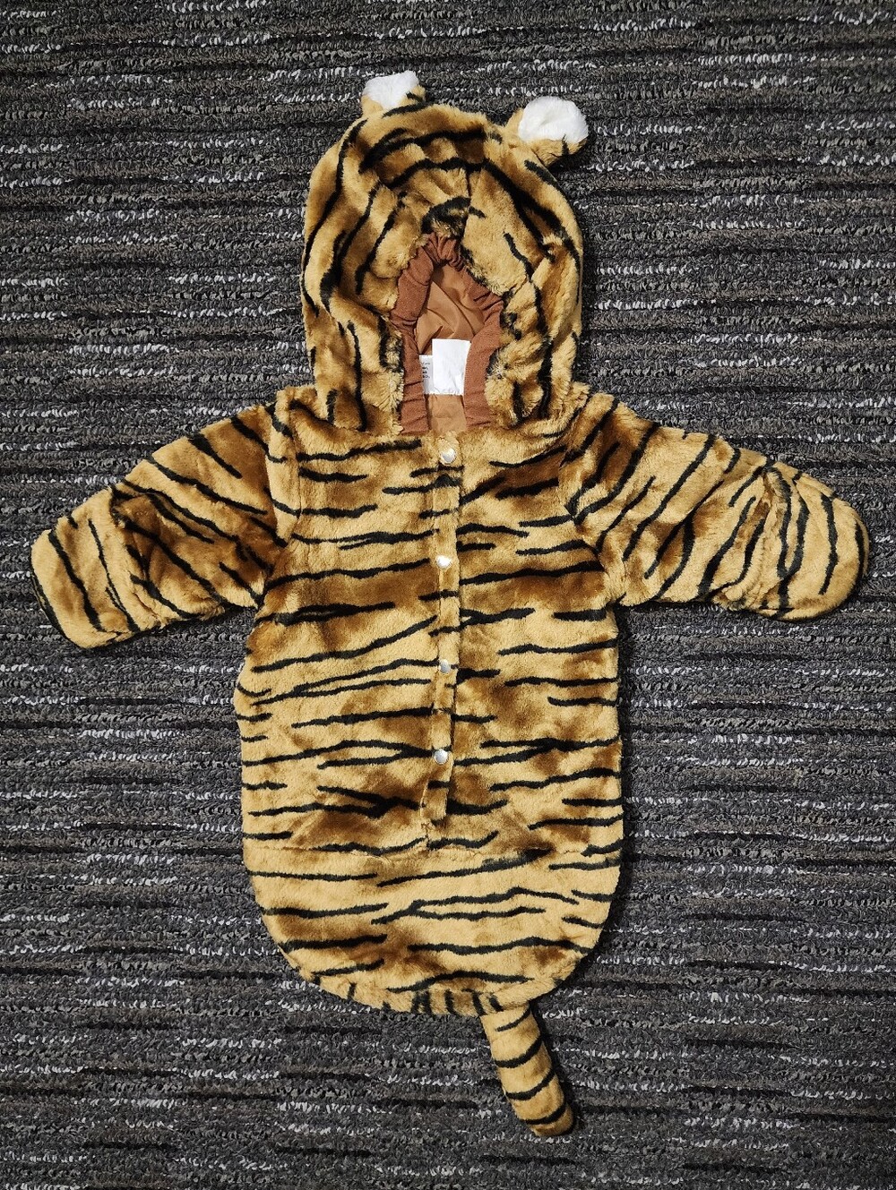 Vintage Tiger Costume Infant Baby 0-12 Months Sleeveless Plush Hooded VTG EUC